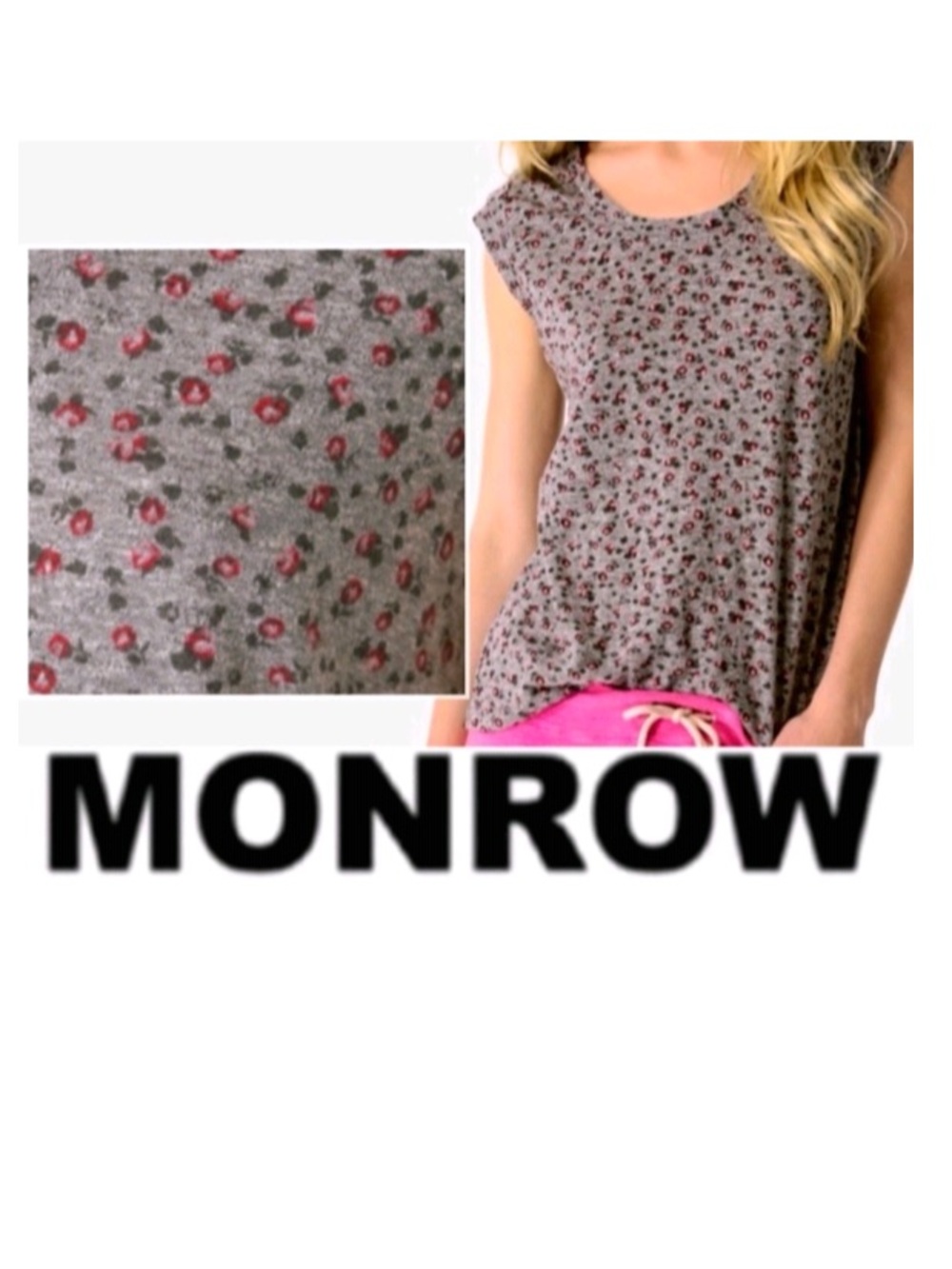 Monrow floral print tri blend short sleeve T-shirt tunic top blouse